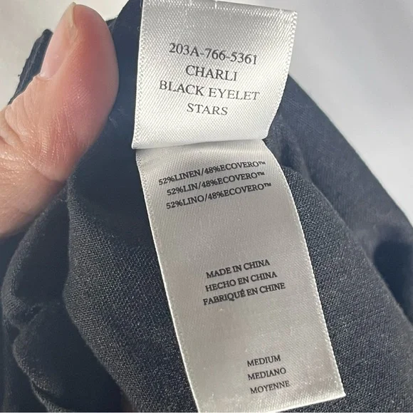 Rails‎ Charli Eyelet Stars Linen Blend Button Down Shirt Black Size Medium Boho - Picture 11 of 11